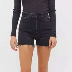 BDG Black Girlfriend High Rise Raw Hem Shorts
